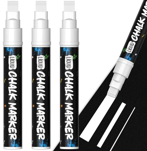 KERIFI Car Window Markers for Glass Washable, 10mm Jumbo White Liquid Chalk Markers for Holiday Wedding Decorations, Dry & Wet Erasable Bold Chalk Paint Pens for Chalkboard Blackboard Mirror, 3 Count