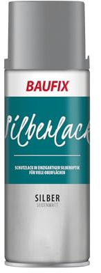 BAUFIX Metall-Effektlack, silber, seidenmatt, 400 ml, trocknet schnell, Anwendung auf vielen Oberflächen, wie Papier, Pappe, Schilf, Holz