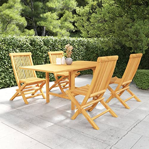 KATERYY 5-TLG. Garten-Essgruppe Massivholz Teak,Outdoor Gartengarnitur aus Teakholz Ausziehbarer Tisch und klappbare Stühle für Komfort und Gemütlichkeit
