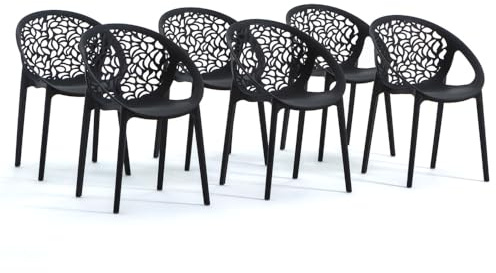 RATTATAN Ambra Lot de 6 chaises empilables en résine renforcée de fibre de verre, adaptées à une utilisation en extérieur (6, anthracite)