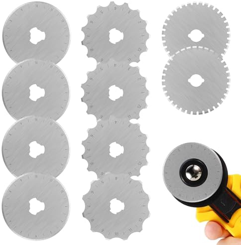 10 pcs Rollschneider Klingen 45mm Rollschneider Ersatzklingen 12/15 Zähne Häkeln Häkelblatt -Rotationsschneider Ersatzsprung -Stich -Rotationsblatt gepunktete Line Drehblatt Blade