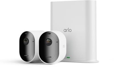 Arlo Pro 5 2K + SmartHub, Caméra de Surveillance WiFi Extérieure sans Fil,Batterie Rechargeable Longue durée, Vision Nocturne Couleur Avancée, Sirène, Essai Secure Inclus, 2 Caméras Blanc