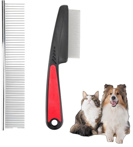 2PCS Haustier Kamm, Flohkamm für Hund und Katze, Haustier Stahlkamm Haustier, Hundeflohkamm mit flexiblen Borsten zum Entfernen von Tränenflecken, Flöhen, Schuppen und Läusen