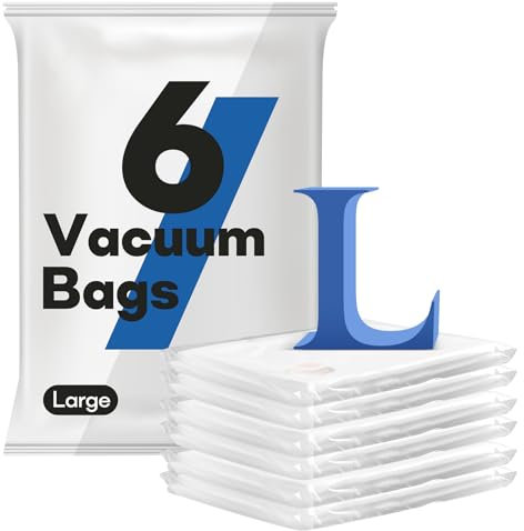 Sacchetti sottovuoto vestiti, 6 pezzi, grandi (80 x 60 cm), riutilizzabili, salvaspazio sacchi sottovuoto piumoni, per biancheria da letto,cappotti, cuscini,coperte(pompa non inclusa)