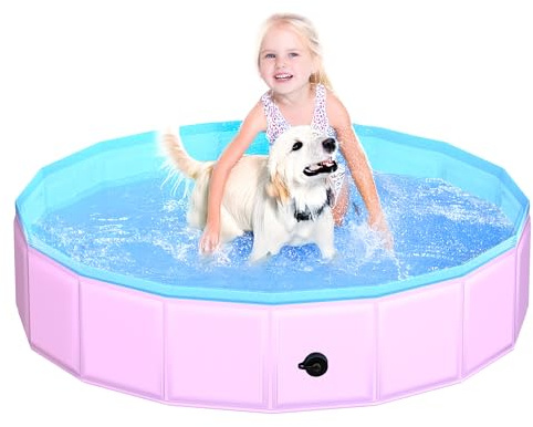 CACSPS Faltbarer Hundepool, 120 x 30 cm Kinderpool aus Hartplastik, rutschfeste Hundebadewanne für den Außenbereich, zusammenklappbarer Hundeschwimmpool für Kinder, Hunde und Haustiere (Rosa)