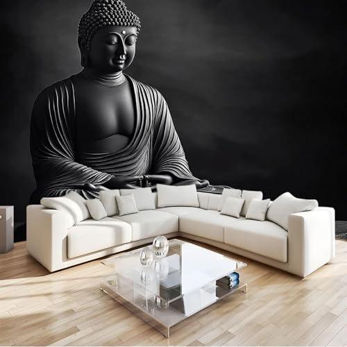 Carta da Parati Scultura In Pietra Nera Art Sfondo Murale Fotografica 250x175 cm per Soggiorno Camera Ristorante Camera dei Bambini e Decorazione da Parete