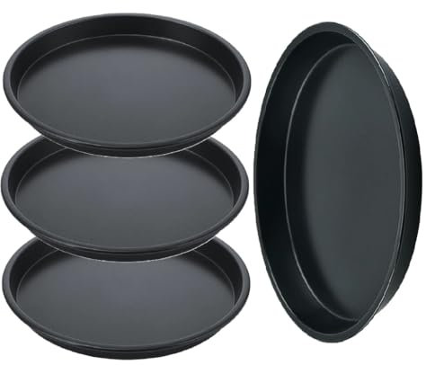 Kellegour 4 Pezzi Pizza Teglie Forma Rotonda Acciaio al Carbonio,Teglia Pizza Rotonda in Acciaio Antiaderente,Teglia per Pizza in Acciaio al Carbonio Per Pizza,Tarte Flambée,Cottura Al Forno