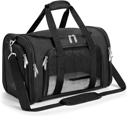 Soft Sided Cat/Pet/Dog Carrier Bag,Portable Foldable Pets Travel Carriers For Cats/Dogs With Shoulder Strap & Removable Mat,Durable Puppy Basket of 16 lbs Airline Approved - Black