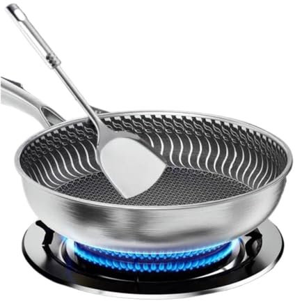 THEDAYBABY Hela kroppen Tri-Ply rostfritt stål stekpanna 316 rostfritt stål wokpanna dubbelsidig bikakestekpanna lämplig för alla spisar (28 cm)