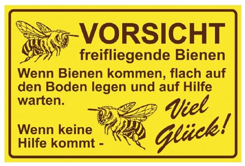 Warnschild Vorsicht Bienen, Imker, Humor, Spruch, Kunststoff, Gelb, 30x20 cm
