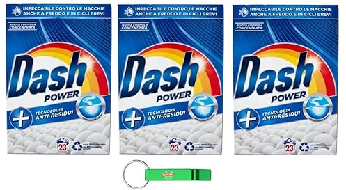 3 x Dash Power Detersivo Lavatrice In Polvere, detersivo in polvere, tecnologia anti-residuo, 23 lavaggi 1150 G + portachiavi Beni Culinari