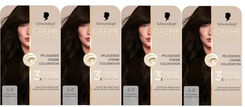 Schwarzkopf Creme Supreme Coloration 3-0 Natürliches Schwarz-Braun (4x182 ml), dauerhafte Haarfarbe mit Serum und Haar-Maske schützt vor sichtbaren Haarschäden, für 100% Grauabdeckung