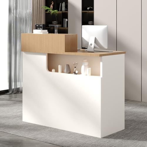 Heliosrider Comptoir de réception et de réception – Comptoir avec étagères ouvertes, comptoir de réception en bois pour salon de coiffure, studio de beauté, magasin, supermarché, caisse (avec tiroir C