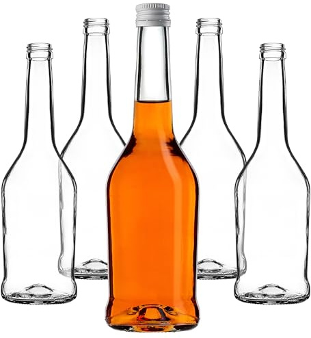 KADAX Bottiglie per liquori da 500 ml, 50 pezzi, Bottiglie vuote da riempire con olio, aceto, liquore, vino e grappa, Bottiglie in vetro, Bottiglie per grappa, Bottiglie per succo (Bianco)