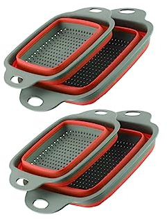 BAZEITFLOW 2piezas Cesta De Drenaje Plegable Telescópica Para Cesta De Lavado De Rejilla De Almacenamiento Multiusos Hogar y Cocina Roja