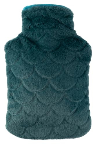 OWOZOI Wärmflasche mit Bezug Flauschig, Kuschelig Wärmflaschen mit Tasche Fellbezug für Hände, 2L Groß Naturkautschuk Gummi Wärmeflasche, Bettflasche für Erwachsene (Grün)