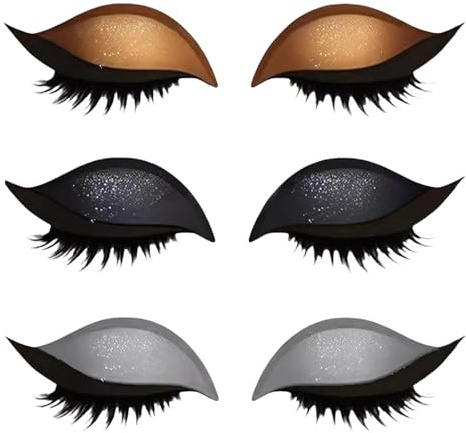 GWAWG Lazy Eye Shadow Wimpern Eyeliner Patch, 3 Paar Wimpern Karneval Glitzer, 2-in-1 Lidschatten & Wimper in Silber/Schwarz/Gold, Selbstklebend für Hochzeit, Party, Alltag, Fasching & Kostüm ﻿