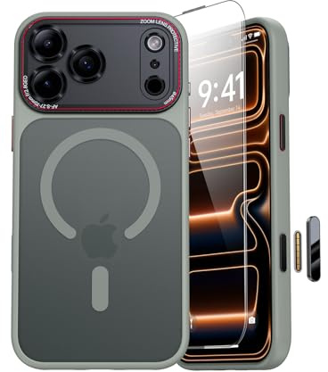 JUESHITUO Cover per iPhone 17 Pro Compatibile con MagSafe, [Protezione Lente e Pulsante della Fotocamera][Antigraffio, Antipolvere, Antiurto], Custodia Protettiva Traslucido Opaco - Grigio