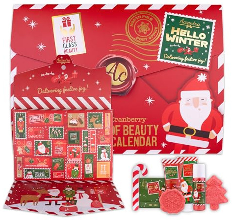 Accentra – Pflege Adventskalender 2025 für Jungen & Mädchen mit 24 Pflegeprodukten – Adventskalender Beauty mit Bodylotion, Badebomben, Duschgel, Shampoo, Lip Balm, Handcreme – Weihnachtskalender Rot