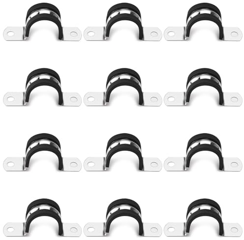 YYIGVMO 12 Pièces 25mm Caoutchouc Doublé U Clips, Colliers de Serrage en 304 Acier Inoxydable de Caoutchouc, pour Tuyau, Câble