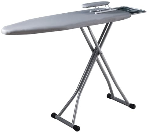 Tabla de Planchar Grande y Ancha con Soporte de Hierro, Perchero para Mangas, Mesa Planchar Plegable Altura Ajustable de 6 Posiciones, 112x41 cm