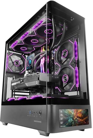 Mars Gaming MC-LCDPRO, Gaming ATX Gehäuse, IPS LCD Display 7.2 Anpassbar, Gebogenes Gehärtetes Glas Front und Seite, Doppelkammerstruktur, Unterstützung für Wasserkühlung bis 360mm, Schwarz