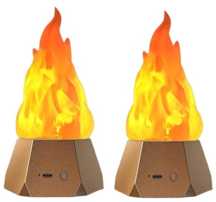 Lancoon 2 Stück 3D LED Gefälschte Feuer Flamme Lampe mit 3-Modus Flamme Wiederaufladbar Flackernde Lampe Outdoor Camping für Weihnachten Halloween Festival Party Heimdekoration