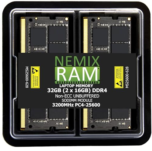 Kit de memoria NEMIX RAM SODIMM NEMIX RAM para ordenador portátil de 32 GB, 2 x 16 GB, DDR4 3200 MHZ, 2933 MHz o 2666 MHz, 260 pines, 1,2 V, no ECC, sin búfer, SODIMM