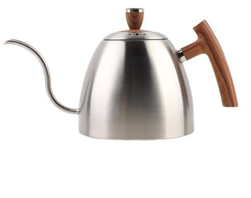 MoSundi Verser Over Kettle Cafetière col de cygne en acier inoxydable 1500 ml avec poignée en bois pour une infusion précise, noir argenté