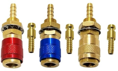 Opatiny Raccordo rapido in ottone per gas e acqua, diametro interno 8 mm, saldatrici TIG, modelli 12, 18, 20, 27, set da 6 pezzi
