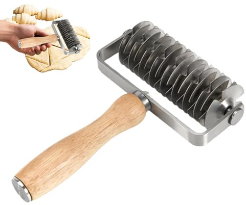 Ruota Tagliapasta Rotella Decorativa | Tagliapasta in Acciaio - Con Manico In Legno E In Acciaio Inossidabile - per Cucina Ristorante Chef Alimenti Pane Pizza Dolci Pasticceria Snack