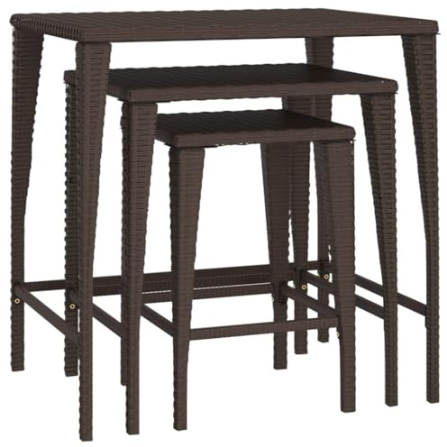 Mokuyary Garten-Satztische 3er Set Braun Poly Rattan Gartentisch Balkontisch Esstisch, Outdoor Tisch Partytisch für Garten Terrasse Balkon