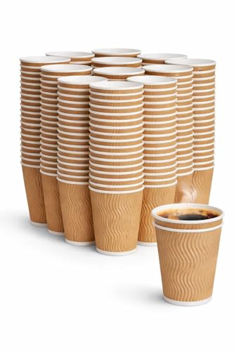 1ABOVE 12oz Brown Ripple Wall Paper Cups – 100 Pack 3-Ply Insulated Disposable Coffee Cups for Hot Drinks, Tea, Cappuccino & Latte
