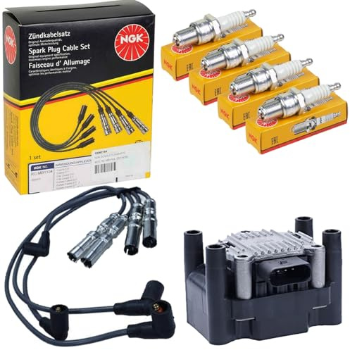 NGK Zündkabelsatz+Kerzen+Spule | 4069 + 48010 + 2397 passend für 1.6+2.0 Golf 6 Fabia I