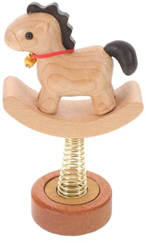 Sosoport Statue Cheval à Bascule en Bois Sculpté 2026 avec Clochette Figurine de Cheval du Zodiaque Chinois pour Décoration Feng Shui Ornement de Bureau et Maison Présent Thème Collection