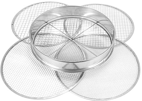 MVOSJFIE Garden Potting Mesh Sieve Sifting Pan - Stainless Steel Mix Soil Filter 4 Sieve Mesh Filter(1/8In,1/4In,3/8In,and 1/2In)