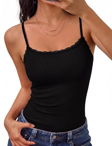 Aottori Womens Camisole Slim Fit Lace Trim Adjustable Straps Tank Top | Soft Touch, Lightweight Comfort, Feminine Styling, Date Night Looks, Holiday Outings, Spring Summer Wear