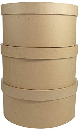 Décopatch BTS907C 3 Hutschachtel rund aus Pappmaché, H: 16 cm, zum Verzieren, perfekt für Ihre Wohndeko, Kartonbraun, 3er Pack
