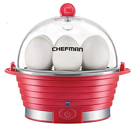 Chefman Electric Egg Cooker Boiler, Rapid Poacher, Food & Vegetable Steamer, Quickly Makes Up To 6, Hard, Medium or Soft Boiled, Poaching/Omelet Tray Included, Ready Signal, BPA-Free, Black