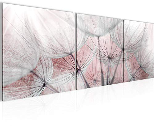 Runa Art - Bilder Pusteblume 120 x 40 cm 3 Teilig Wandbild auf Vlies Leinwand Rosa Mehrteilig Modern 206133c