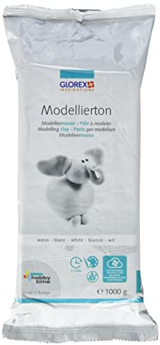 Glorex 6 1780 712 - Modellierton, 1 kg in weiß, gebrauchsfertige lufthärtende Modelliermasse, natürlich, weich und geschmeidig, nach der Trocknung bemalbar