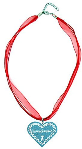 Trachtenschmuck Trachtenkette Organzaband rot mit Filz Herz Damen Dirndlkette Organzakette Oktoberfest Wunschaufdruck (Herz - türkis)