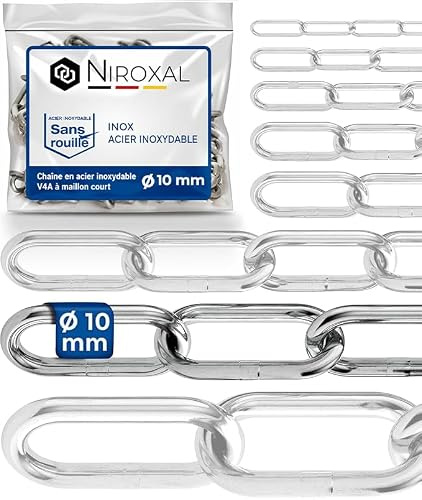 Rostfri Kedja A4 Långlänkad DIN 763 / DIN 5685 – 10 mm x 0,5 cm – 2 st – För tunga upphängningar och krävande användning