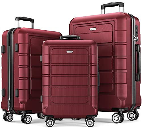 SHOWKOO Kofferset 3 Teilig Hartschale Leicht ABS+PC Erweiterbar Reisekoffer Haltbar Trolley Handgepäck Sets mit TSA Schloss und 4 Rollen (M L XL -Rot)