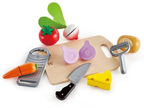 Hape Set d'Ustensiles de Cuisine – Jeu d'Imitation avec Planche, Couteau, Râpe et Légumes