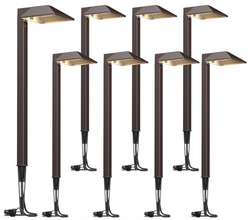 GOODSMANN Low Voltage Landscape Path Lights 8PK Kit 0.6W LED Sidewalk Landscape Lighting 22 Lumen Outdoor Electric Walkway & Pathway Lights Wired Bronze Finish 3100K Warm White with Cable Connectors