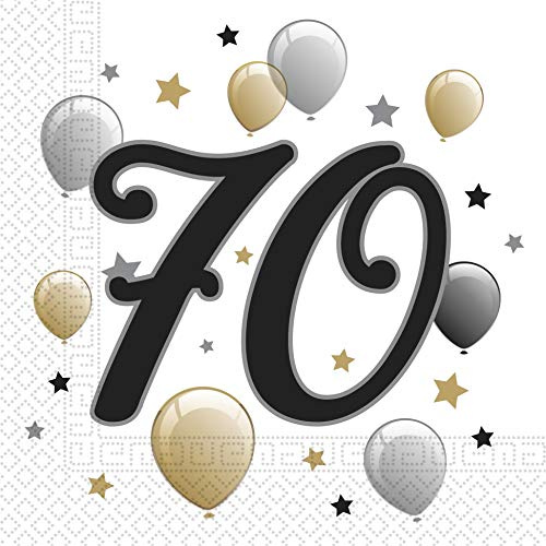 Procos 88870 - Servietten Happy Birhtday, Milestone 70, 33x33cm, 20 Stück, Ballonmotiv, 70er Geburtstag, Papierservietten mit Motiv, Tischdekoration, Mundtuch, Geburtstag, Luftballons, Ballons