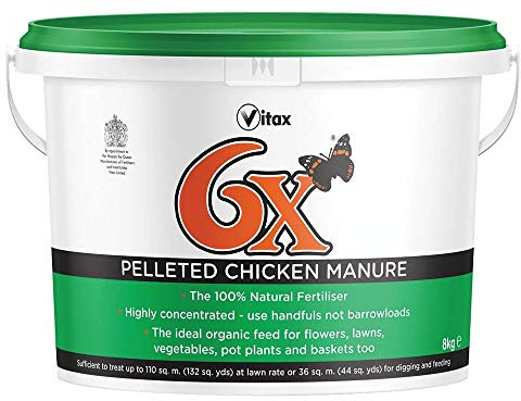 Vitax 6X Pelleted Chicken Manure 8KG Tub Plant Food Liquid Feed Nutrients (1 Pack)