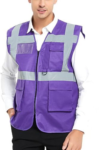 GOGO 5 Bolsillos Alta Visibilidad Chaleco Reflectante Uniforme de Trabajo para la Construcción, Púrpura, L