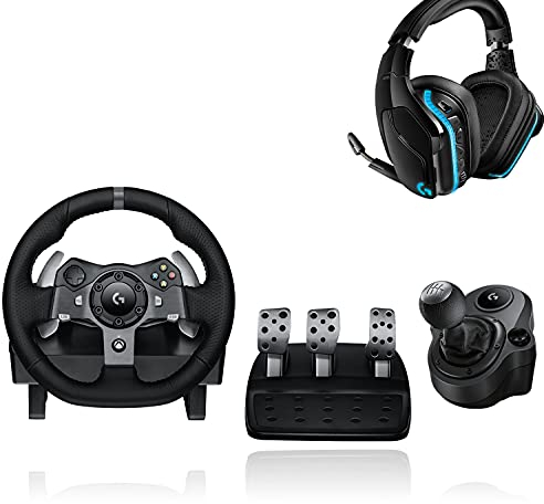 Logitech G920 Driving Force Gaming Rennlenkrad mit Zweimotorigem Feedback und G-Schaltflächen, 6 Gänge + G935 kabelloses Gaming-Headset in Schwarz